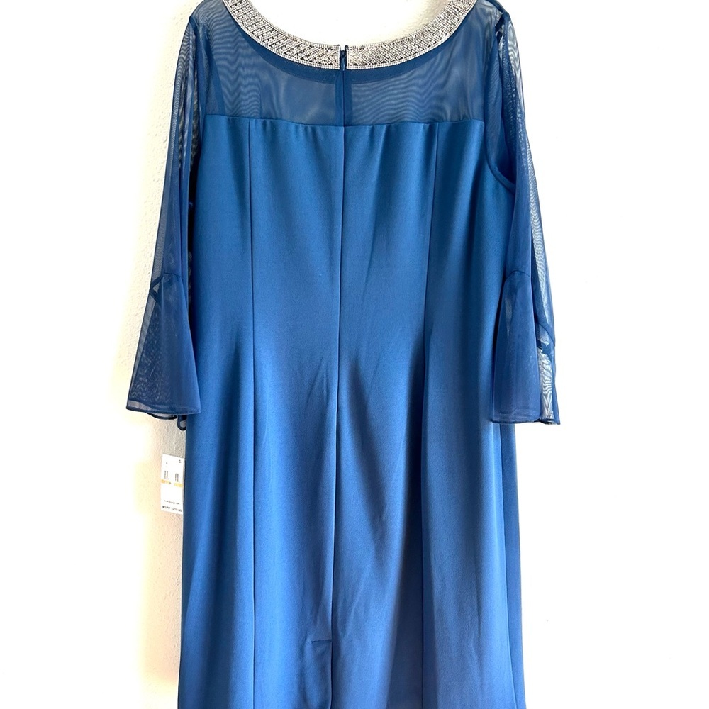 ALEX EVENINGS Cocktail Dress Sz 24W Wedgewood Blue Crystal Neckline Illusion - Picture 7 of 12